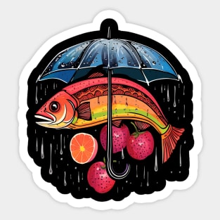 Salmon Rainy Day With Umbrella Sticker